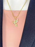 Hummingbird Pendant Necklace, Gold Colorful Gemstone Bird Charm on Snake Chain, N7314