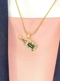 Gemstone Bottle Pendant Necklace, Gold Colorful Charm on Snake Chain, N7315