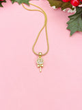 Lollipop Pendant Necklace, Gold Candy Charm with Cubic Zirconia Center on Snake Chain, N7316