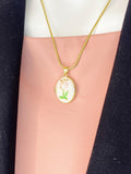Gold Pink Tulip Enamel Oval Locket Necklace, N7319
