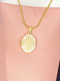 Gold Pearl Starburst Oval Locket Necklace, N7320