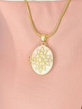 Gold Pearl Starburst Oval Locket Necklace, N7320