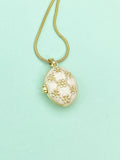 Gold Flower Oval Locket Necklace, N7321