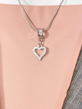 Silver Heart Necklace, Sparkling Stone Heart Pendant on 304 Stainless Steel Chain, N7283