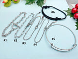 Silver Initial Bracelet, Stainless Steel Toggle Chain with Engraved Letter Charm, B001