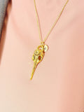 Gold Raven Bird Skull Necklace, Halloween Gothic Jewelry, N975
