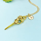 Gold Raven Bird Skull Necklace, Halloween Gothic Jewelry, N975