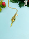 Gold Raven Bird Skull Necklace, Halloween Gothic Jewelry, N975