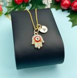 Gold Hand With Red Evil Eye Necklace, Protection Jewelry Gift, N7328