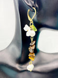 Gold Natural Tiger Eye White Sakura Cherry Blossom Flower Charm Earrings, Natural Gemstone and Pearl, E7335