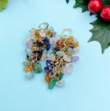 Gold Natural Gemstone Charm Earrings, E7337