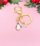 Penguin Keychain, Cute Enamel Penguin Charm with Gold Keyring, K4342