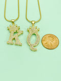 King or Queen Initial Necklace, K or Q Crown Pendant on 304 Stainless Steel Chain, N7284