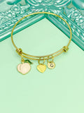 Gold Peach Charm Bracelet, Personalized Initial Bangle