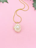 Gold Pearl Pink Oval Locket Necklace, 7339