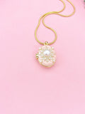 Gold Pearl Pink Oval Locket Necklace, 7339