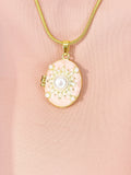 Gold Pearl Pink Oval Locket Necklace, 7339