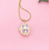 Gold Pearl Oval Purple Locket Necklace, 7341