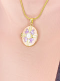 Gold Pearl Oval Purple Locket Necklace, 7341