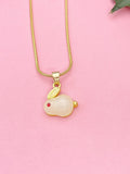 Gold Rabbit Necklace, Imitation White Jade, 7343