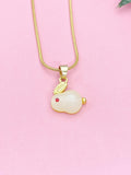 Gold Rabbit Necklace, Imitation White Jade, 7343