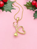 Gold Stethoscope Stainless Steel Large Pendant Necklaces, 7344