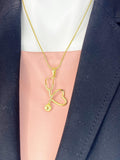 Gold Stethoscope Stainless Steel Large Pendant Necklaces, 7344