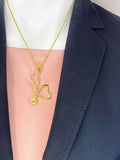 Gold Stethoscope Stainless Steel Large Pendant Necklaces, 7344