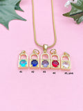 18K Gold Plated Brass Micro Pave Cubic Zirconia Lock Pendant Necklaces, 7345