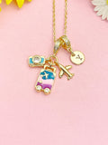 Gold Camera Luggage Airplane Necklace, Travel Charm Pendant Gift, N7204