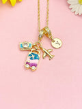 Gold Camera Luggage Airplane Necklace, Travel Charm Pendant Gift, N7204