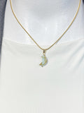 Natural Freshwater Shell Moon Necklace, Gold or Silver Crescent Pendant on 304 Stainless Steel Chain, N7285