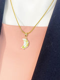 Natural Freshwater Shell Moon Necklace, Gold or Silver Crescent Pendant on 304 Stainless Steel Chain, N7285