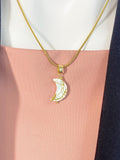 Natural Freshwater Shell Moon Necklace, Gold or Silver Crescent Pendant on 304 Stainless Steel Chain, N7285
