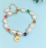 Freshwater Pearl Bracelet, Colorful Gemstone Bead Bracelet, B7286