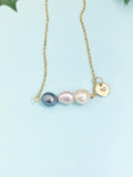 Freshwater Pearl Bar Necklace, Mixed Pearl Trio with Gold Heart Charm, N7288