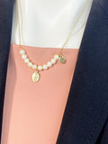 Virgin Mary Necklace, Natural Pearl Bar Necklace with Gold Mary Medallion Charm, N7289