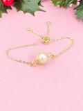 Natural Freshwater Pearl Bracelet, Gold Wire‑Wrapped Pearl on Adjustable Slider Chain, B7292