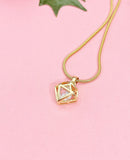 Geometric Diamond Pendant Necklace, Gold Diamond Frame on 304 Stainless Steel Snake Chain, N7295