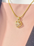 Geometric Diamond Pendant Necklace, Gold Diamond Frame on 304 Stainless Steel Snake Chain, N7295