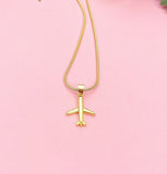 Airplane Pendant Necklace, Gold Plane Charm on 304 Stainless Steel Snake Chain, N7297