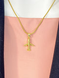 Airplane Pendant Necklace, Gold Plane Charm on 304 Stainless Steel Snake Chain, N7297