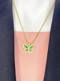 Green Butterfly Pendant Necklace, Gold Enamel Butterfly on 304 Stainless Steel Chain, N7298