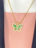 Green Butterfly Pendant Necklace, Gold Enamel Butterfly on 304 Stainless Steel Chain, N7298