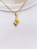 Yellow Tulip Pendant Necklace, Gold Flower Charm on 304 Stainless Steel Chain, N7299