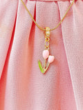 Pink Tulip Flower Pendant Necklace, Floral Jewelry, N7300