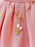 Pink Tulip Flower Pendant Necklace, Floral Jewelry, N7300