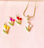 Pink Tulip Flower Pendant Necklace, Floral Jewelry, N7300