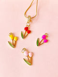 Red Tulip Flower Pendant Necklace, Floral Jewelry, N7302