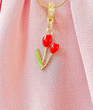 Red Tulip Flower Pendant Necklace, Floral Jewelry, N7302